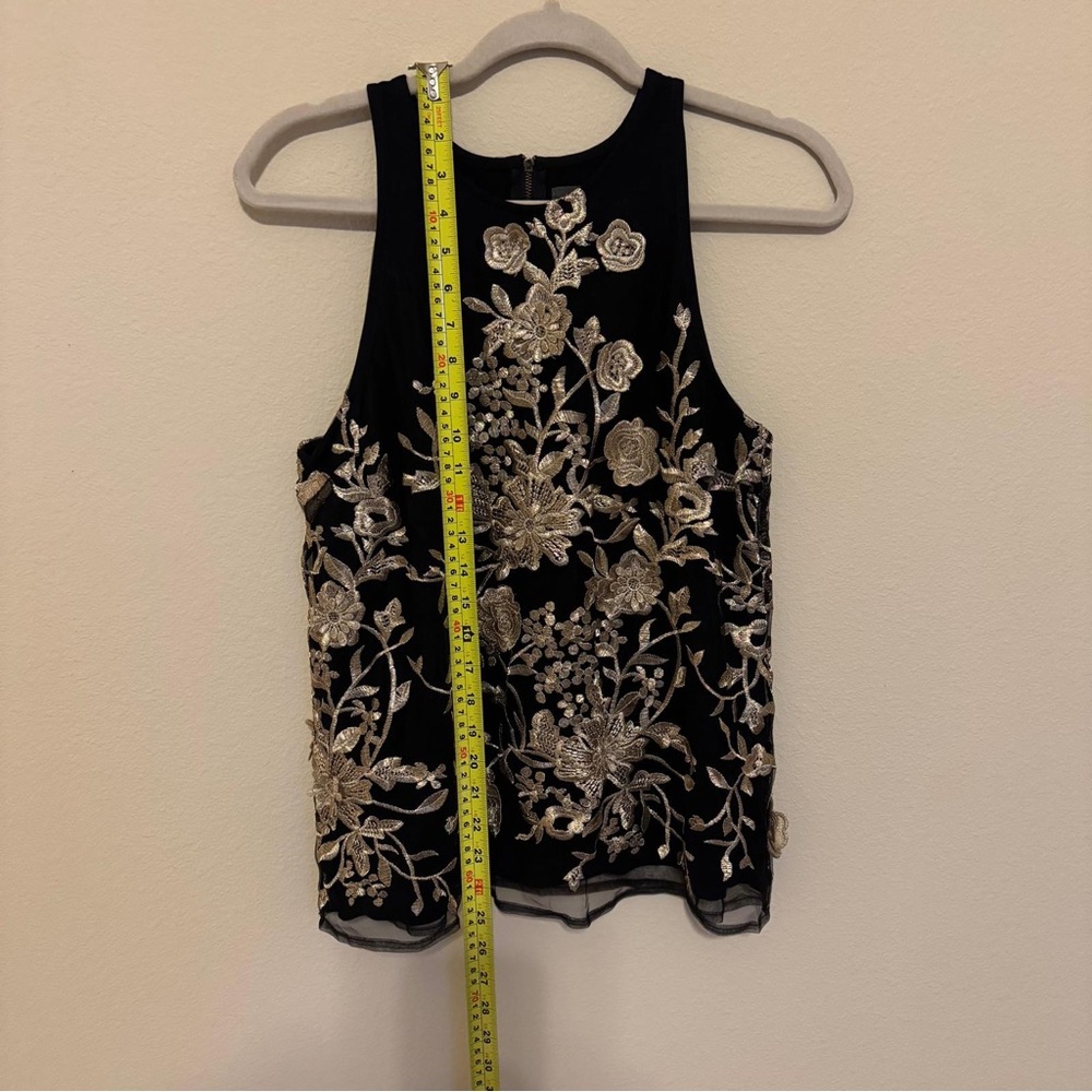 Sunday in Brooklyn | Black Sheer Sleeveless Floral Embroidered Top | XS